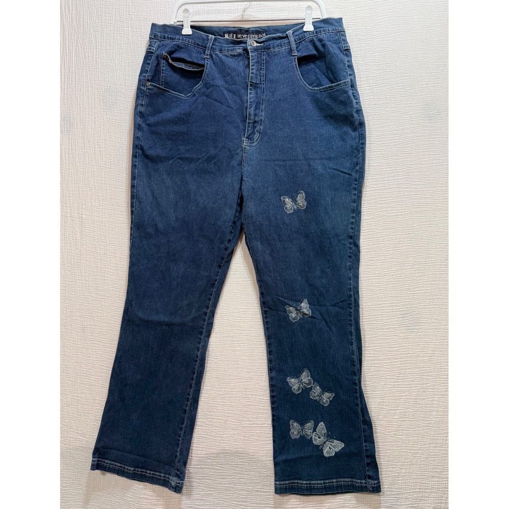 R.V.T. Serve Piping Hot Women's Dark Wash Jeans with Butterfly Applique Size‎ 24